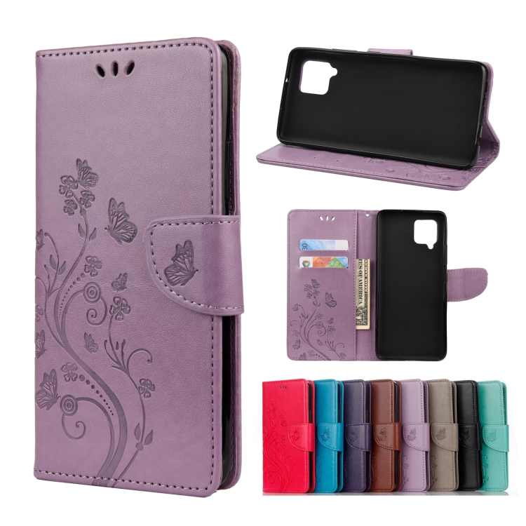 

For Samsung Galaxy A42 5G Butterfly Flower Pattern Horizontal Flip Leather Case with Holder & Card Slots & Wallet(Light Purple)