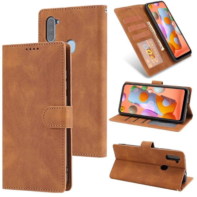 

For Samsung Galaxy A11 Fantasy Classic Skin-feel Calfskin Texture Magnetic Buckle Horizontal Flip PU Leather Case with Holder & Card Slot & Wallet(Brown)