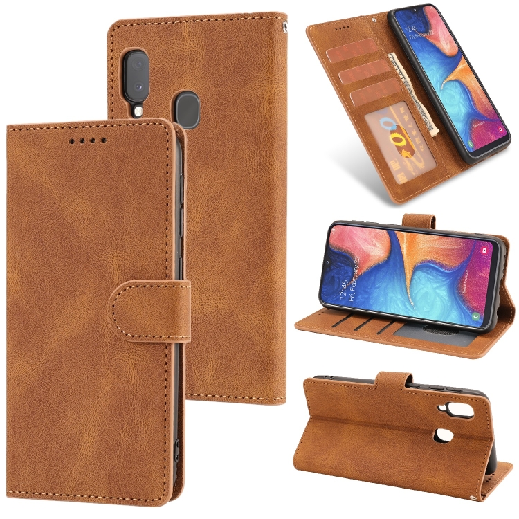 

For Samsung Galaxy A20e Fantasy Classic Skin-feel Calfskin Texture Magnetic Buckle Horizontal Flip PU Leather Case with Holder & Card Slot & Wallet(Brown)