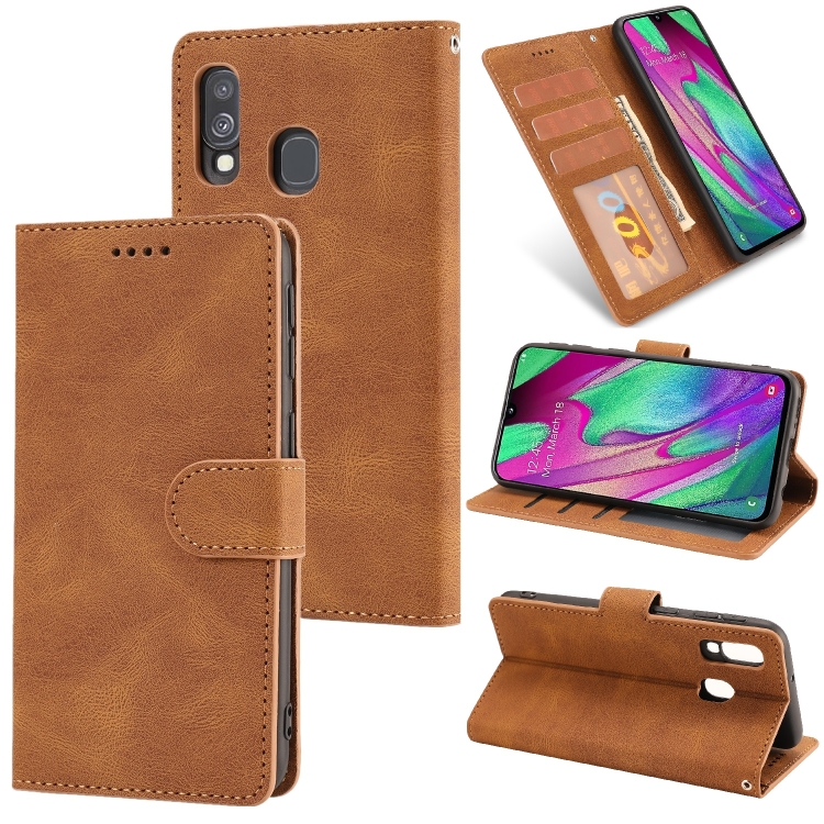 

For Samsung Galaxy A40 Fantasy Classic Skin-feel Calfskin Texture Magnetic Buckle Horizontal Flip PU Leather Case with Holder & Card Slot & Wallet(Brown)