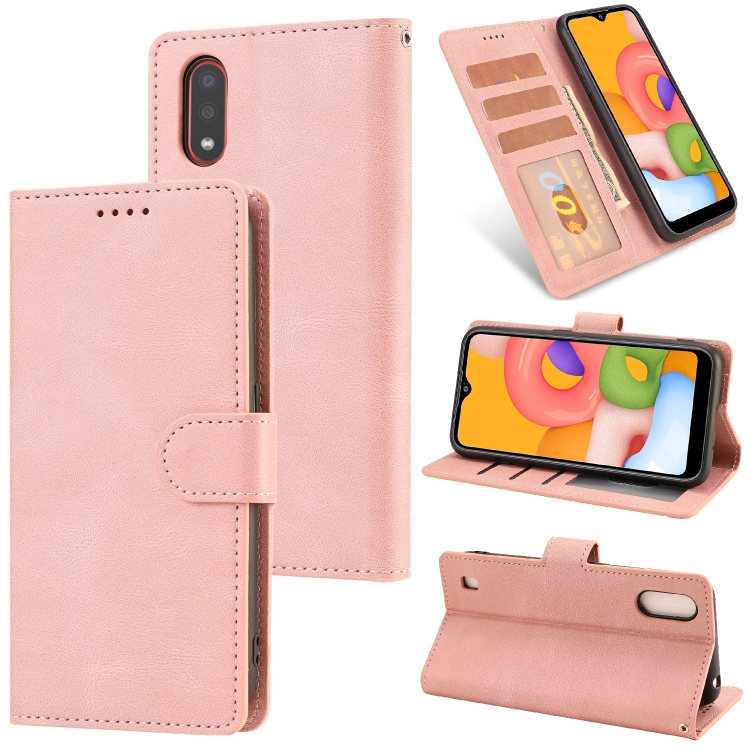 

For Samsung Galaxy A01 (EU Version) Fantasy Classic Skin-feel Calfskin Texture Magnetic Buckle Horizontal Flip PU Leather Case with Holder & Card Slot & Wallet(Pink)