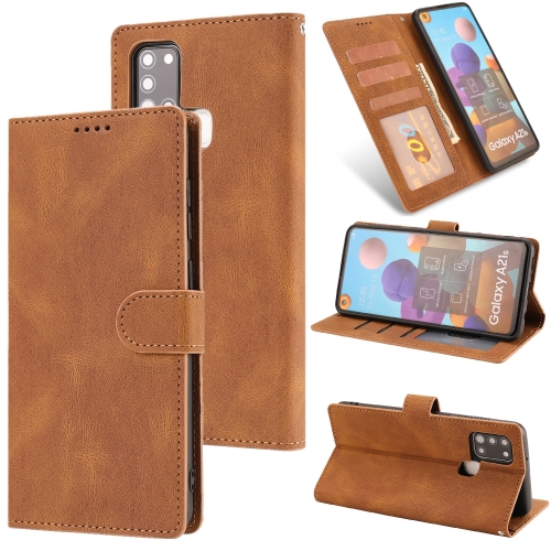 

For Samsung Galaxy A21s Fantasy Classic Skin-feel Calfskin Texture Magnetic Buckle Horizontal Flip PU Leather Case with Holder & Card Slot & Wallet(Brown)