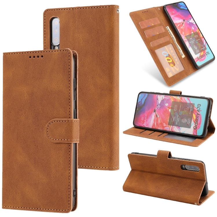 

For Samsung Galaxy A70 Fantasy Classic Skin-feel Calfskin Texture Magnetic Buckle Horizontal Flip PU Leather Case with Holder & Card Slot & Wallet(Brown)