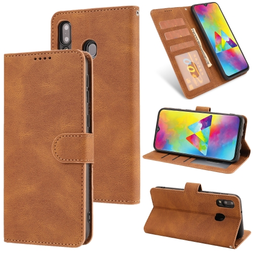 

For Samsung Galaxy M20 Fantasy Classic Skin-feel Calfskin Texture Magnetic Buckle Horizontal Flip PU Leather Case with Holder & Card Slot & Wallet(Brown)