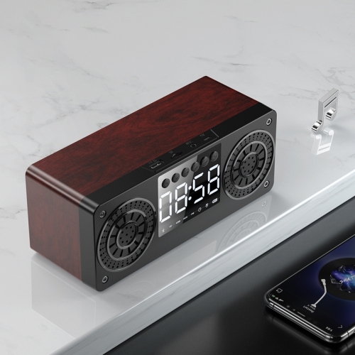 

A10 Subwoofer Wooden Clock Bluetooth 5.0 Speaker, Support TF Card & U Disk Play & FM Radio(Red)