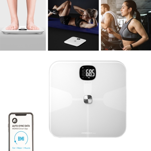 

Momax EW1SW WiFi Smart Health Tracker Body Scale Tempered Glass Electronic Digital Weight Balance LCD Display Weigher(White)