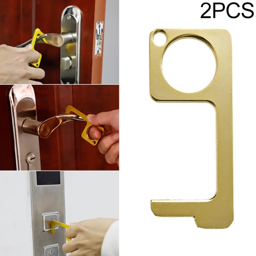 

2 PCS Portable Quarantine Virus Open Door Press Elevator Key Ring (Gold)