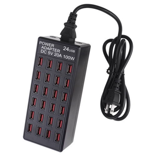 

XLD-838 100W 24 USB Ports Fast Charger Station Smart Charger with LED Indicator AC 100-240V, US Plug(Black)