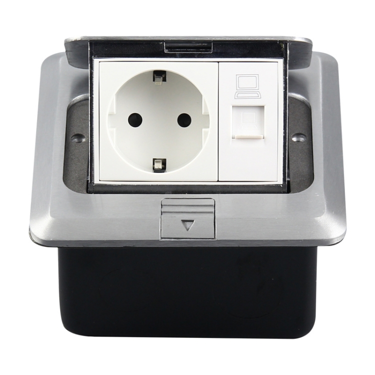 

Hidden Pop-up Aluminum Alloy Computer Floor Socket with Cover Bottom Box, EU Plug