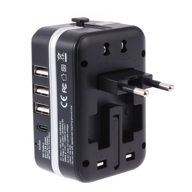 

Multi-function Travel Universal Converter with 3 USB & USB-C / Type-C Interfaces, EU / UK / US / AU Plug