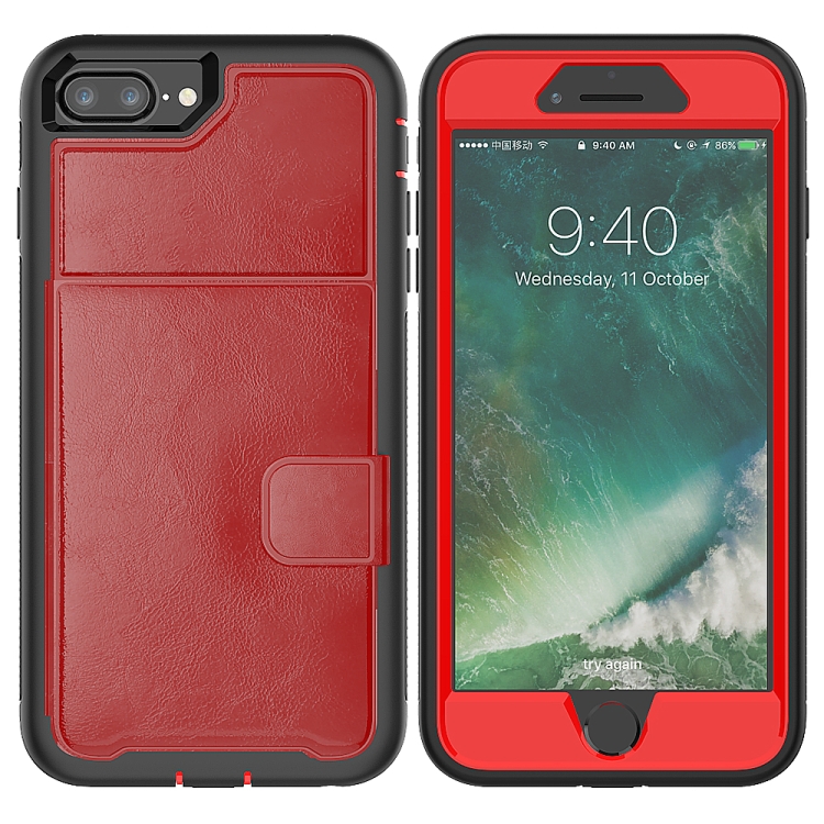 

Leather Protective Case with Holder & Card Slot For iPhone 8 Plus & 7 Plus(Red)