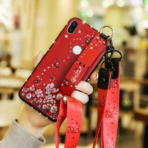 

Fashion Cloth Texture TPU Protective Case with Wristband & Holder & Lanyard For Galaxy S9(Butterfly Flower Red Pattern)
