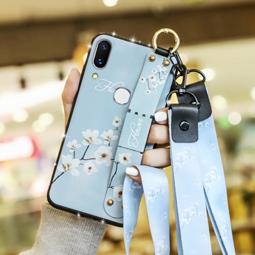 

Fashion Cloth Texture TPU Protective Case with Wristband & Holder & Lanyard For Galaxy S9 Plus(White Magnolia Pattern)