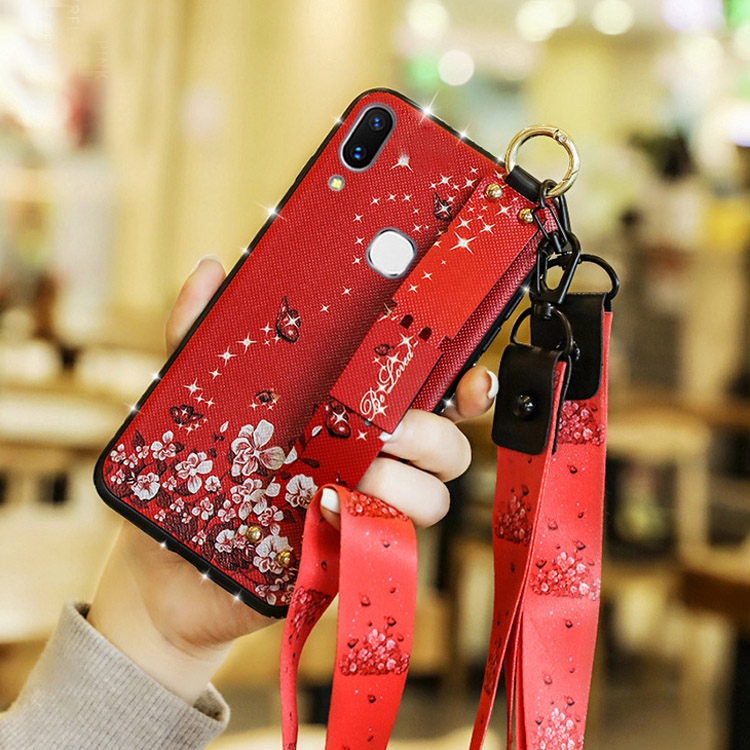 

Fashion Cloth Texture TPU Protective Case with Wristband & Holder & Lanyard For Galaxy S10(Butterfly Flower Red Pattern)
