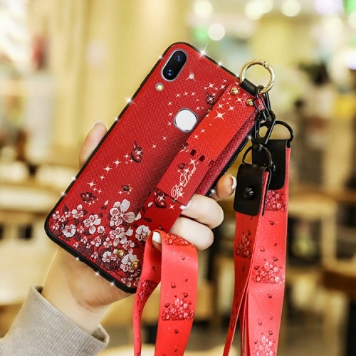 

Fashion Cloth Texture TPU Protective Case with Wristband & Holder & Lanyard For Huawei Mate 20 X(Butterfly Flower Red Pattern)