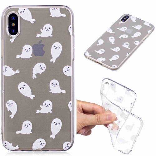 

Painted TPU Protective Case For iPhone X & XS(White Sea Lion Pattern)