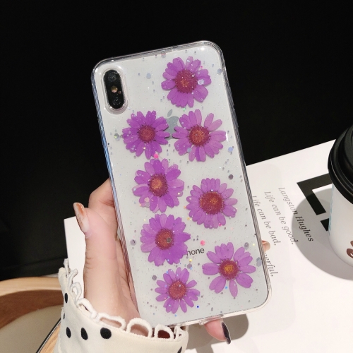 

Daisy Pattern Real Dried Flowers Transparent Soft TPU Cover For iPhone 8 Plus & 7 Plus(Purple)