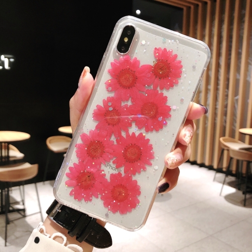 

Daisy Pattern Real Dried Flowers Transparent Soft TPU Cover For iPhone X & XS(Red)