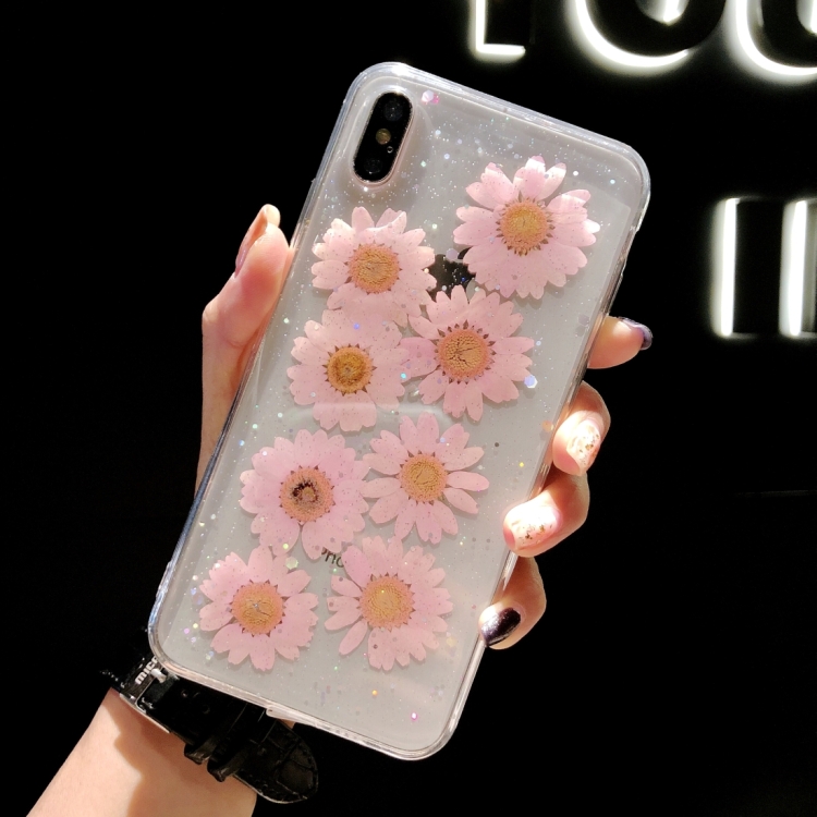 

Daisy Pattern Real Dried Flowers Transparent Soft TPU Cover For iPhone XR(Pink)