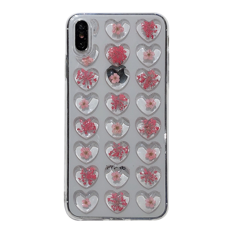 

Heart-shaped Real Dried Flowers Transparent Soft TPU Cover For iPhone XR(Heart-shaped dry flower D)