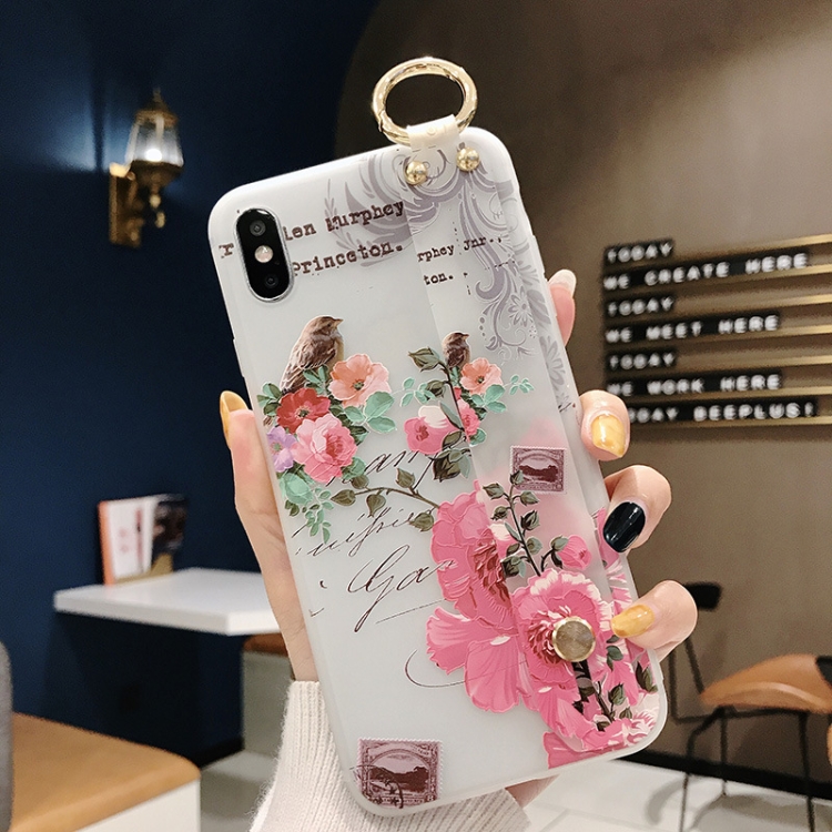 

Flowers Pattern Wrist Strap Soft TPU Protective Case(Flowers Wrist strap model D)