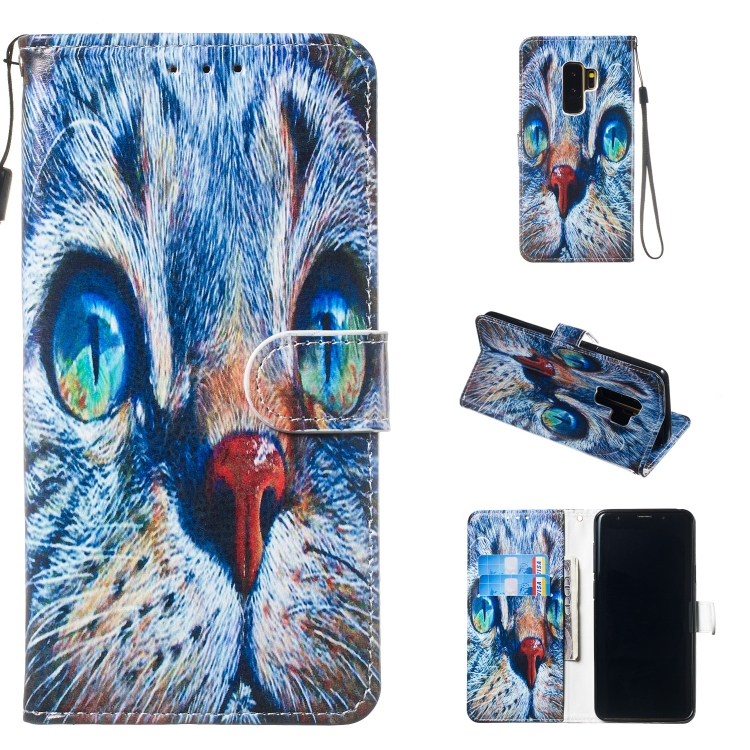 

Leather Protective Case For Galaxy S9 Plus(Blue Cat)