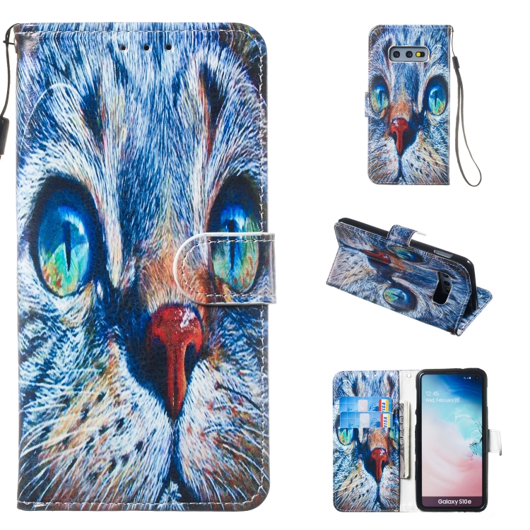 

Leather Protective Case For Galaxy S10e(Blue Cat)