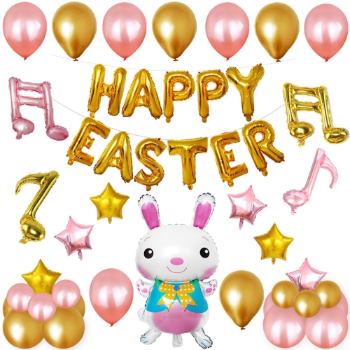 

Happy Easter Rabbit Pattern Easter Holiday Alphabetic Ornament Balloons (Gold)