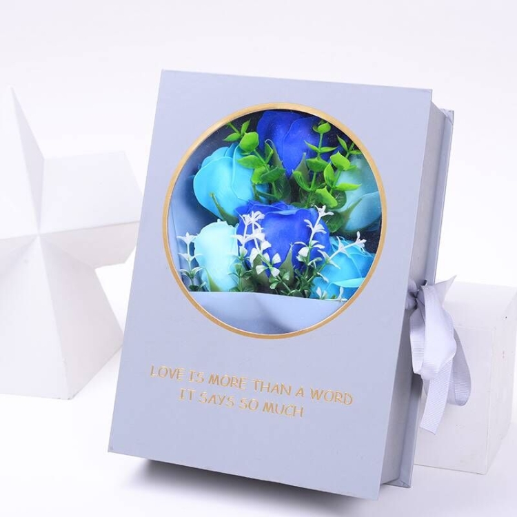 

Creative Artificial Rose Eternal Flower Soap Flower Book Gift Box(Blue)