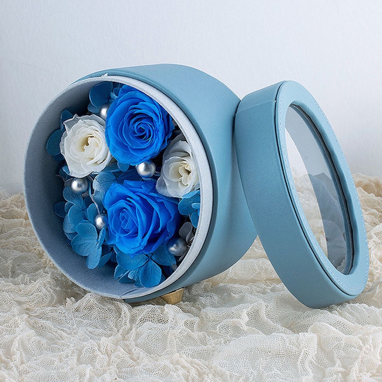 

Retro Small Leather Case Eternal Flower Gift Box Handmade Birthday Gifts(Blue)