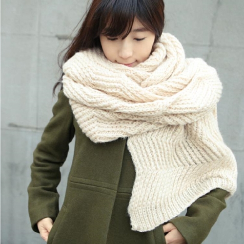 SUNSKY - Fashion Wave Pattern Solid Thick Long Scarf (Colour: White)