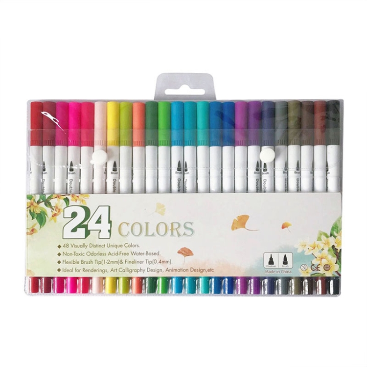

2 Sets 24 Color Single Row Double Head Hook Line Pen Color Marker Soft Head Watercolor Pen Art Supplies Children Gift Painting Set