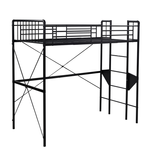 

[JPN Warehouse] Elevated Steel Tube Single Bed for Children and Adults, with Side Guards & Ladder, Size: 204 x 193 x 104cm(Black)