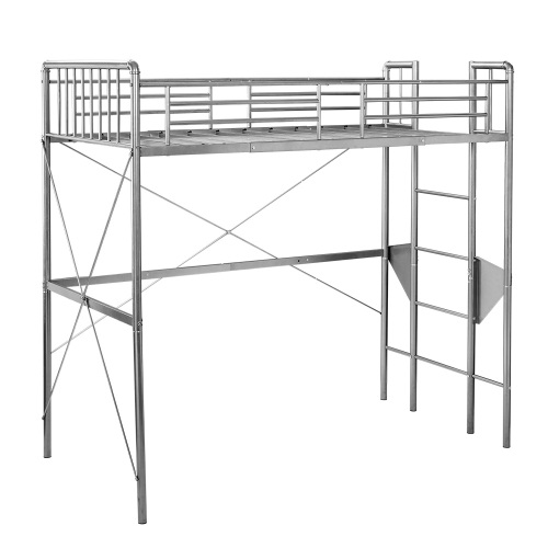 

[JPN Warehouse] Elevated Steel Tube Single Bed for Children and Adults, with Side Guards & Ladder, Size: 204 x 193 x 104cm(Silver)