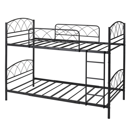 

[JPN Warehouse] Low-profile Anti-seismic Metal Detachable Bunk Bed Single Bed for Children, with Side Guards & Ladder, Size: 204.6 x 157 x 104cm(Black)