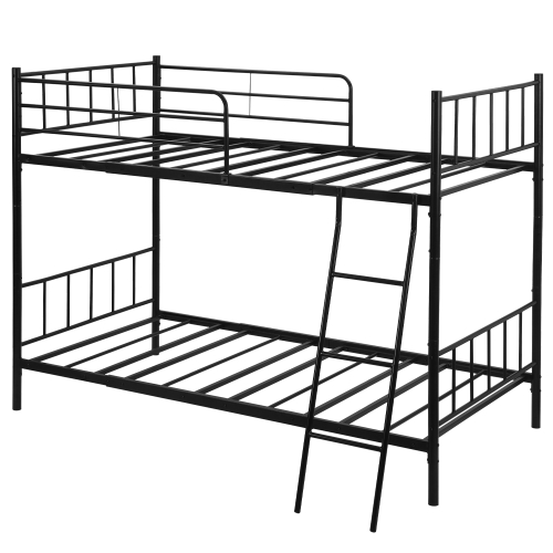 

[JPN Warehouse] Anti-seismic Metal Detachable Bunk Bed Single Bed for Children, with Side Guards & Ladder, Size: 205 x 143 x 133cm(Black)