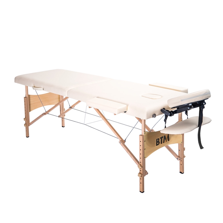 

[JPN Warehouse] Seven-stage Height-adjustable Compact Portable Foldable Bed Massage Bed with Armrests & Headrest, Size: 213 x 79.5cm, Height Range: 67.5-87cm (Ivory White)