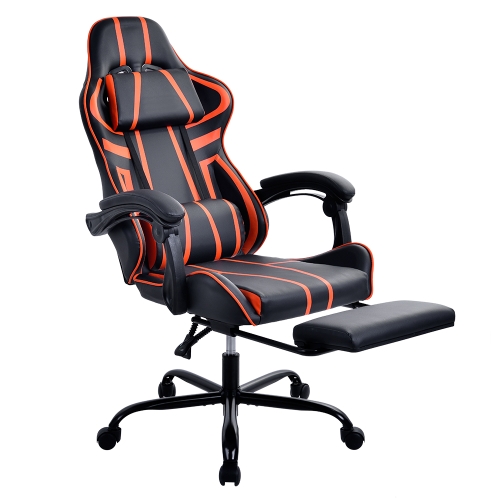 

[JPN Warehouse] Narrow Stripes Swivel Lift Chair Reclining Leisure Office Chair Game Chair with Armrests & Headrest & Casters & Foldable Pedals, Size: 66.5 x 50cm, Height Range: 116-123cm(Orange)