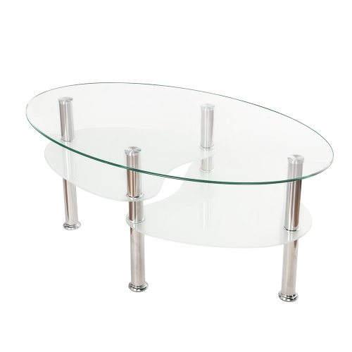 

[JPN Warehouse] Oval Transparent Glass Table Low Table with Storage Function, Size: 80 x 48cm(Transparent)