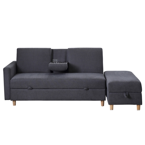 

[JPN Warehouse] Three-seat Sofa Multifunctional Free Combination Sofa Bed with Beverage Holder & Drawer & Footstool, Size: 171 x 74cm(Dark Gray)