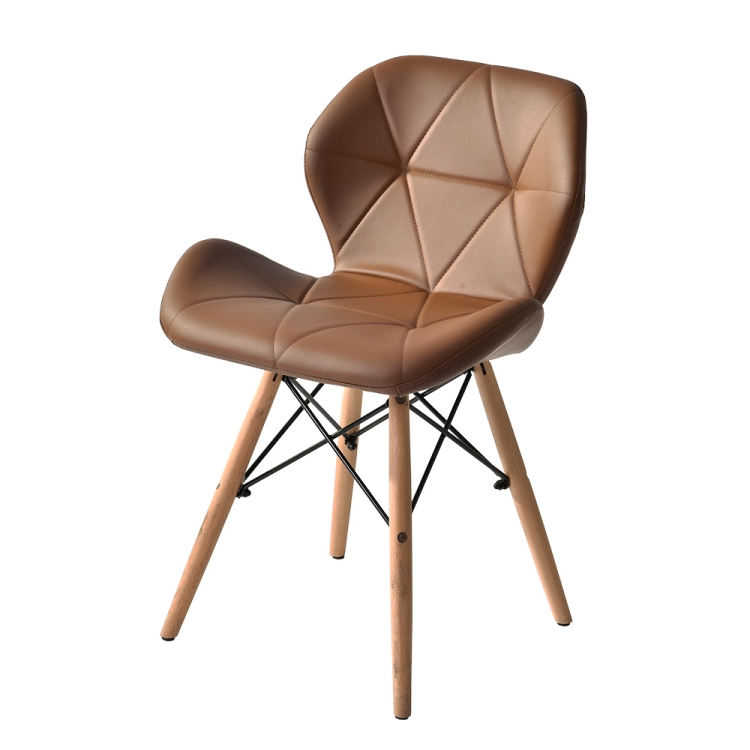 

[JPN Warehouse] Shell-shape Triangle Pattern PU Leather Dining Chair with Natural Wooden Feet, Size: 71 x 49 x 37.5cm(Brown)
