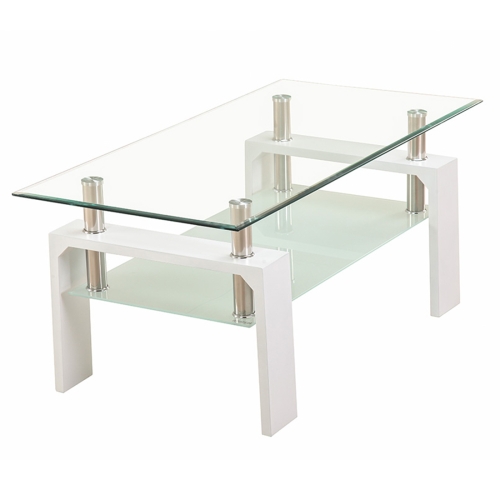 

[JPN Warehouse] Rectangle Glass Table Low Table with Storage Function, Size: 88 x 48 x (42-43)cm (Transparent + White)