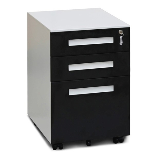 

[JPN Warehouse] Mobile Multifunctional File Organizing Drawer Cabinet with Lock, Size: 60 x 45 x 39cm (White + Black)