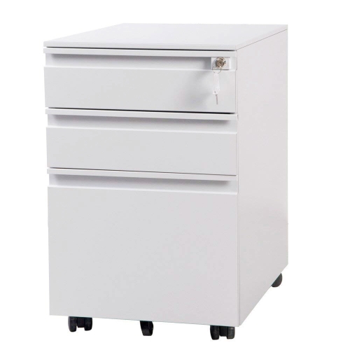 

[JPN Warehouse] Mobile Multifunctional File Organizing Drawer Cabinet with Lock, Size: 60 x 45 x 39cm(White)