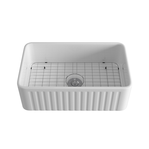 

[US Warehouse] Rectangular Ceramic Kitchen Vessel Sink Farmhouse Bathroom Sink with Grooves, Size: 76.4 x 46 x 25.5cm