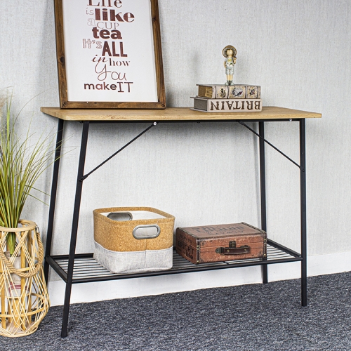 

[US Warehouse] Particleboard + Iron Console Table with Two Storage Shelves, Size: 39.5 x 30 x 13.8 inch