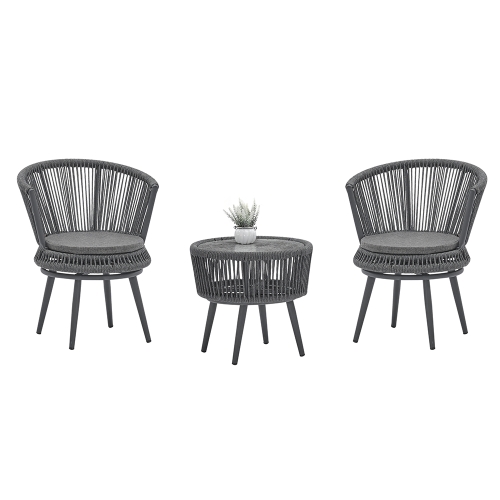 

[US Warehouse] 3 in 1 Rattan Woven Hollow Rope Table and Chairs Outdoor Furniture Set