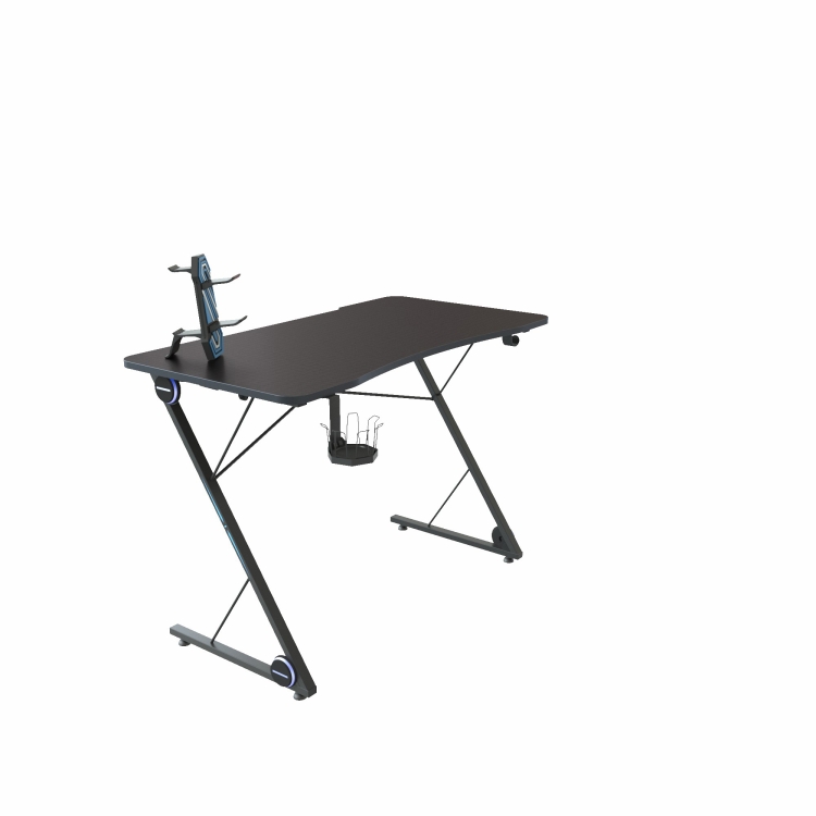 

[US Warehouse] Z-shaped Game Table with LED Light & Headphone Holder & Cup Holder & Gamepad Holder, Size: 43.3x23.6x30.8 inch