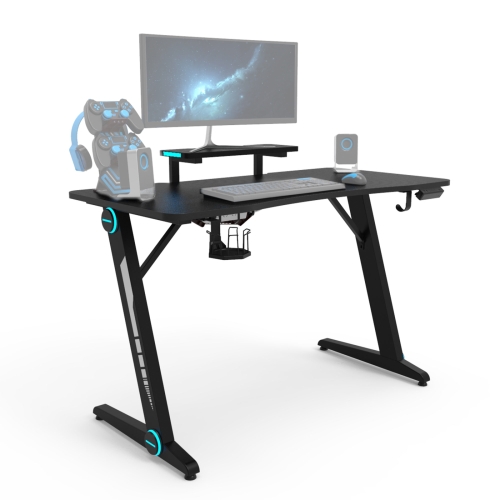 

[US Warehouse] Z-shaped Game Table with Monitor Stand & RGB Light&cup Holder & Headphone Hook & Plug Board Holder, Size: 47.24x23.62x30 inch