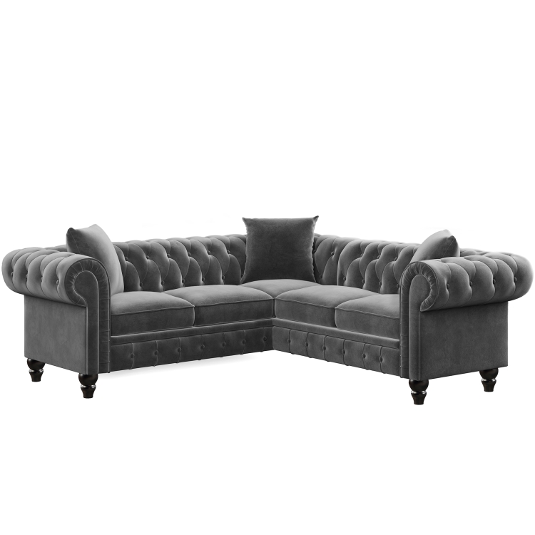 

[US Warehouse] Household Classic Rolled Arm Velvet Sectional Corner Sofa (Grey)